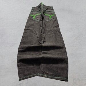 Baggy Black Wide Leg Five Elements Southpole Styl Y2K Skater Vintage Jeans 32x32